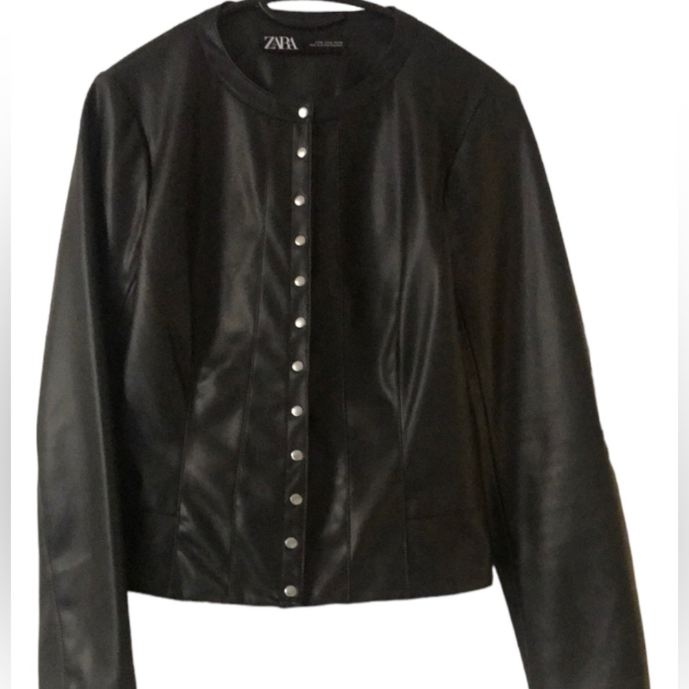 ZARA Black Faux Leather Buttoned Jacket